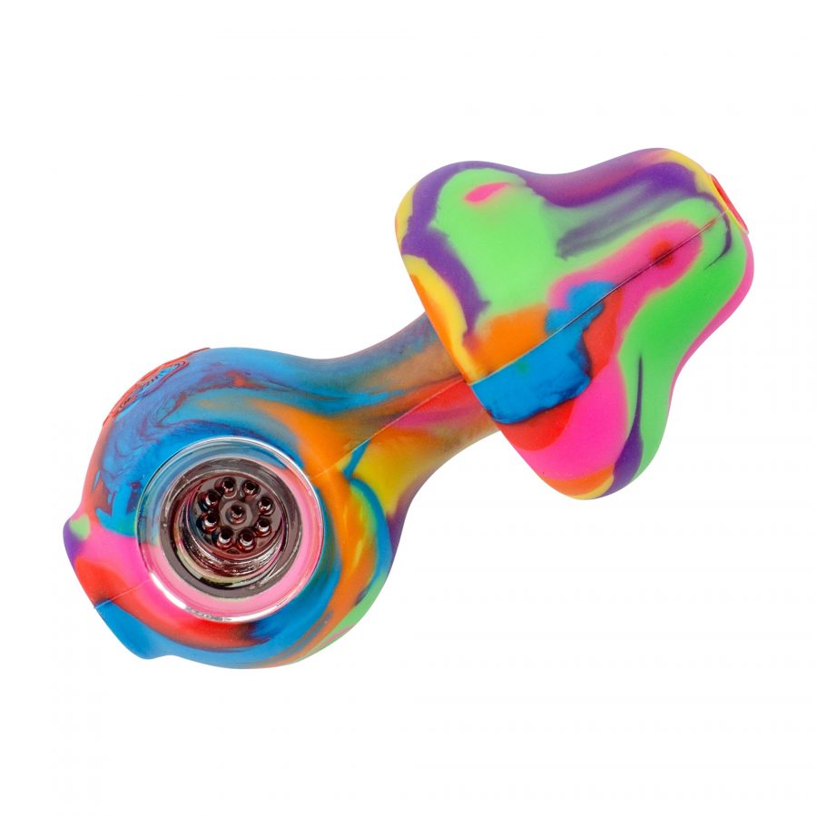 Lit Silicone Mushroom Hand Pipe with Glass Bowl (#TS117RB)